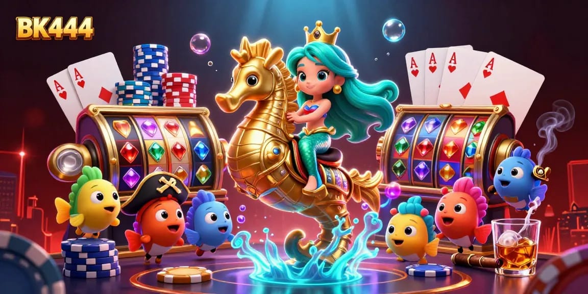 Engage with BK444's vibrant casino world featuring a mermaid princess and immersive gaming elements.