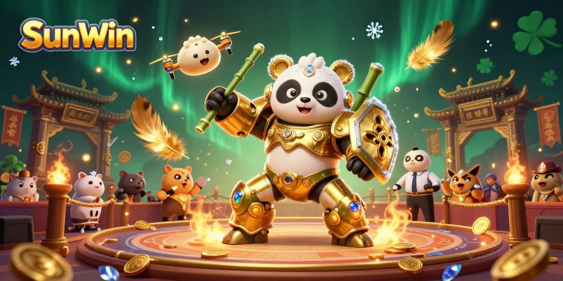 Engage in thrilling gameplay at SunWin as the golden panda battles in an animated casino arena.