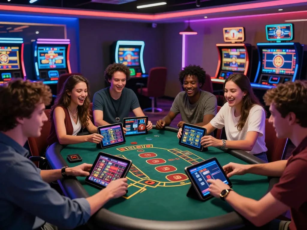 Exciting online gaming scene at ok365 with friends and live dealer interface.