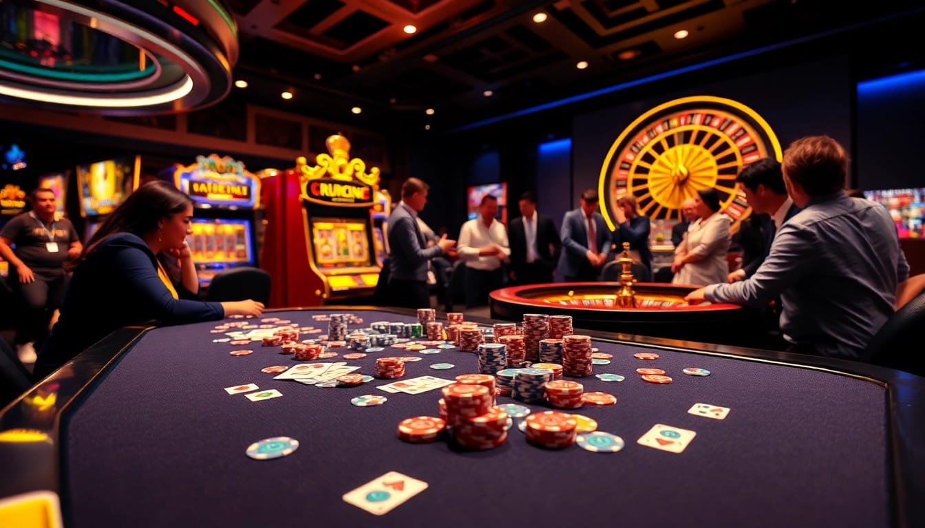 Players engaging in thrilling card games and slots at 7hh.br.com, highlighting an exciting gambling atmosphere.