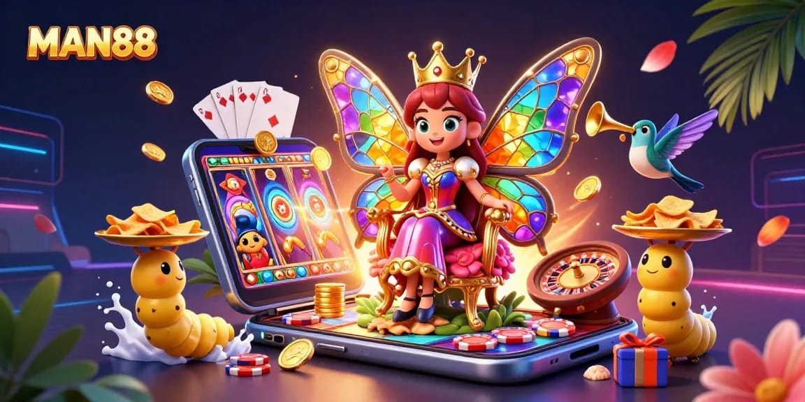 Experience thrilling wins with MAN88 in a vibrant casino scene filled with games and excitement.