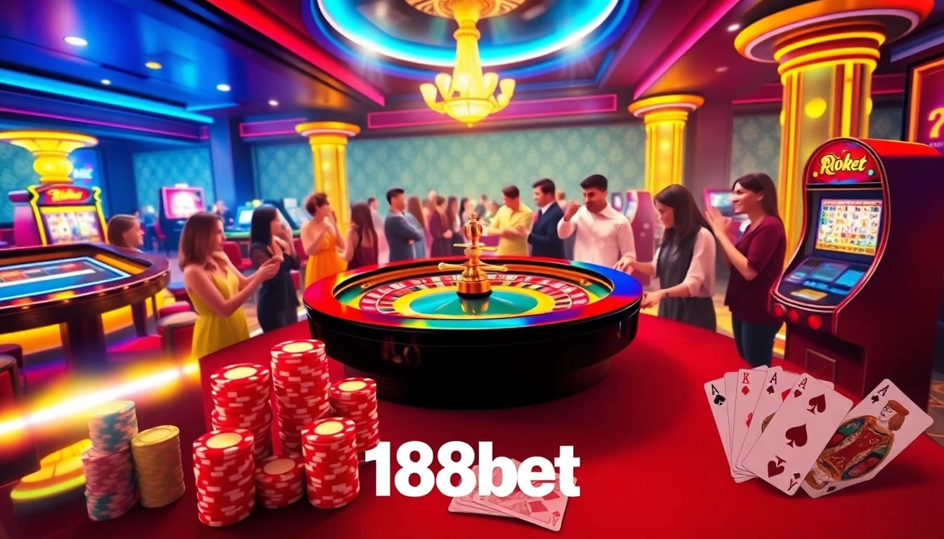 Experience the thrill of gaming with link vào 188bet at the vibrant casino table featuring poker chips and roulette.