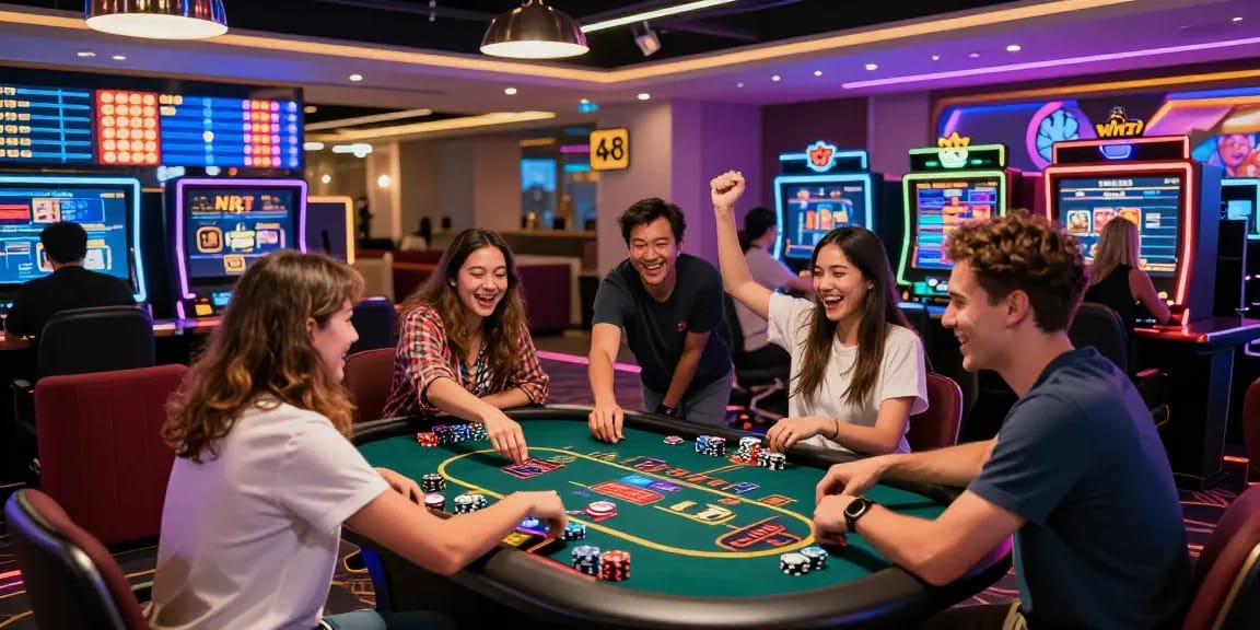 Exciting scene at haywin online casino with players celebrating a big win.