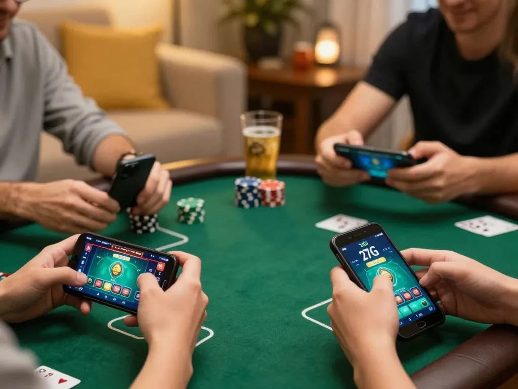 Players enjoying online poker on the 27G app from home, showcasing strategy and excitement