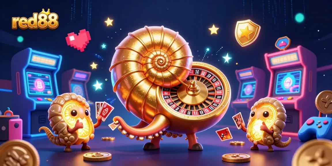 Experience thrilling gameplay at red88 with a vibrant 3D casino illustration showcasing a giant nautilus and gaming elements.
