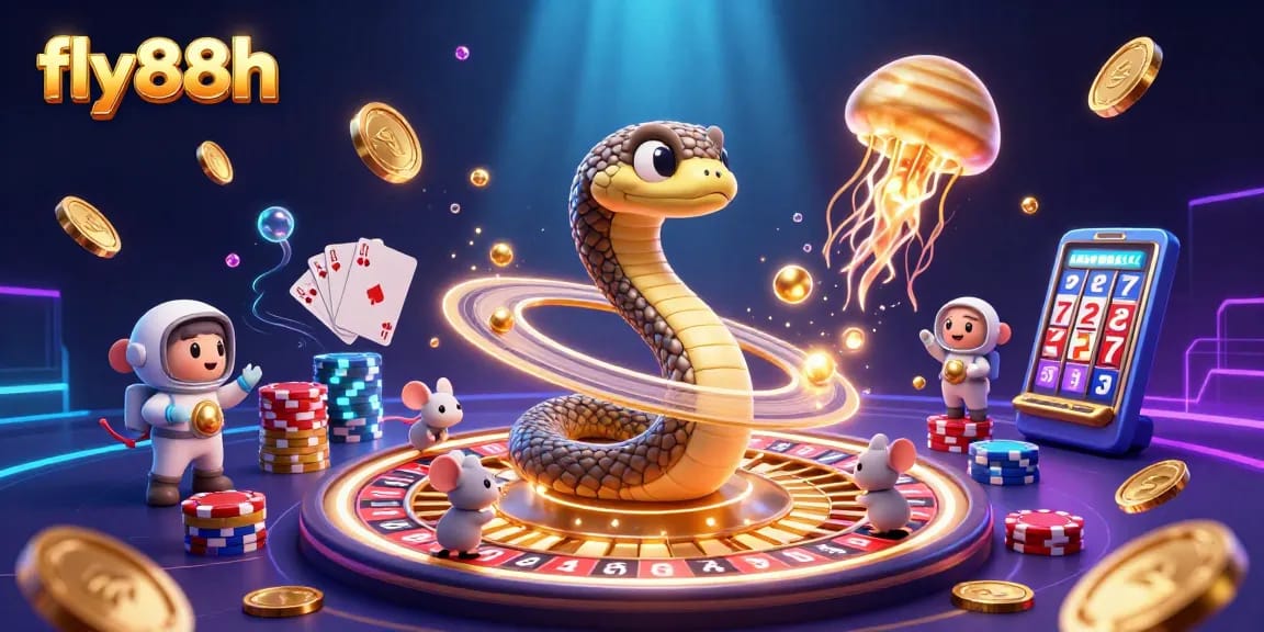 Engage with fly88h as astronaut mice bet on a cosmic roulette wheel in this thrilling 3D casino scene.