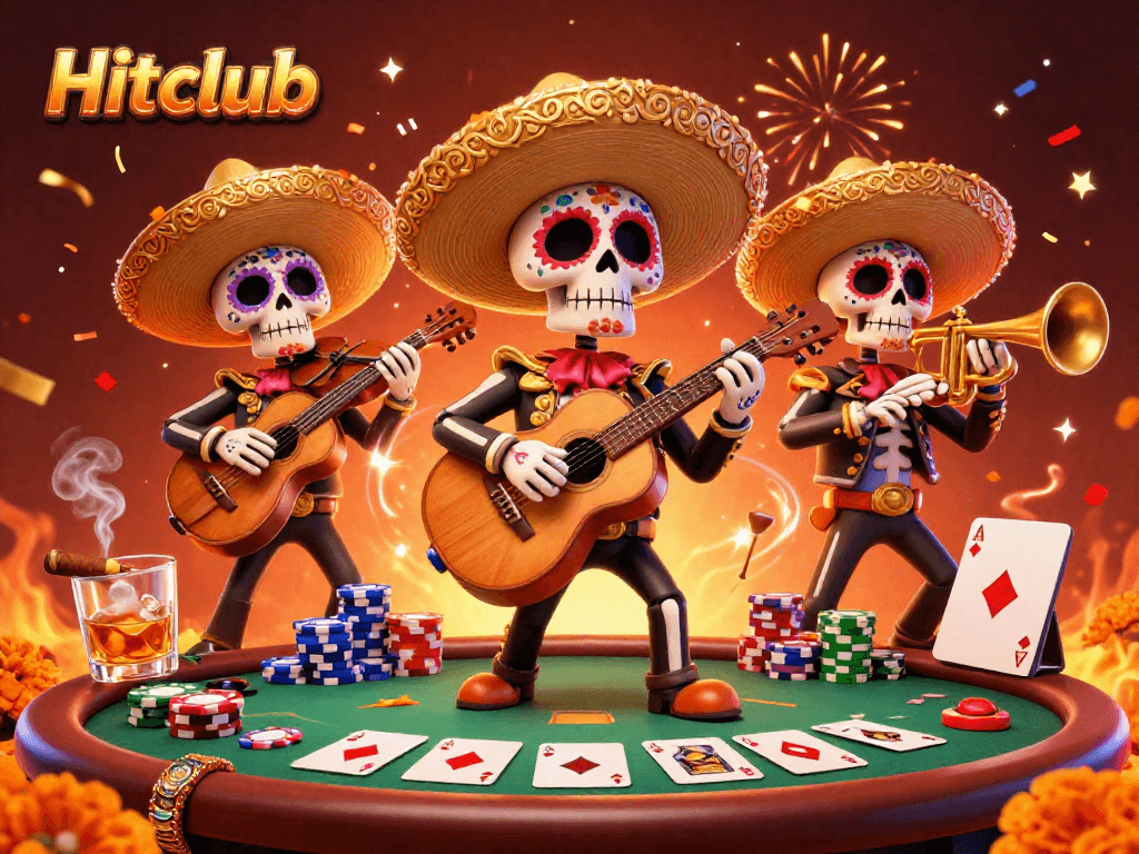 Join Hitclub's vibrant celebration with skeletal mariachi playing lucrative poker.