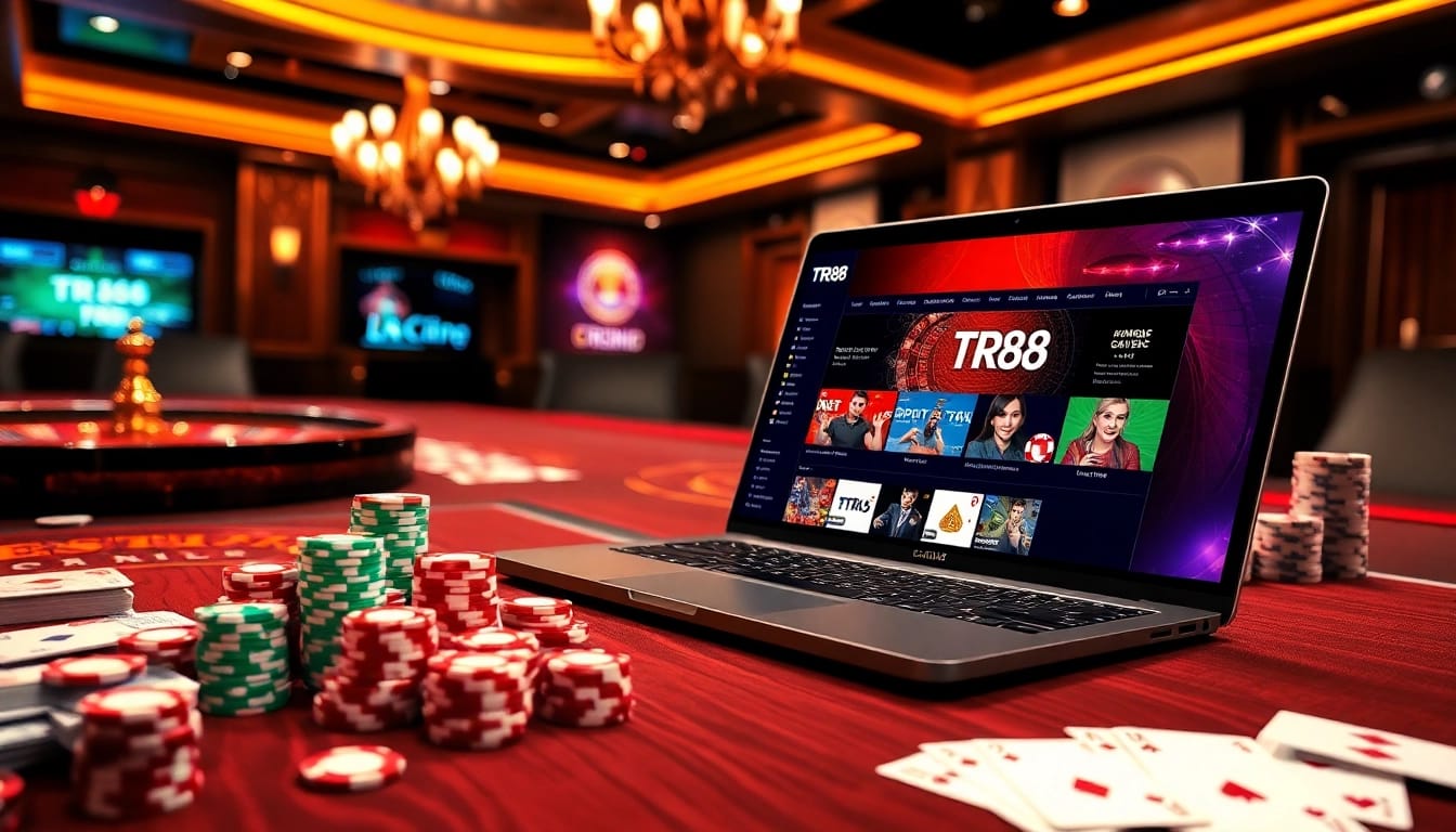 TR88 poker chips and roulette wheel on a luxurious casino table, embodying excitement and professionalism.