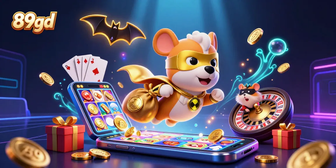 Join the adventure with 89bd's superhero dog and hamster in a vibrant casino scene!