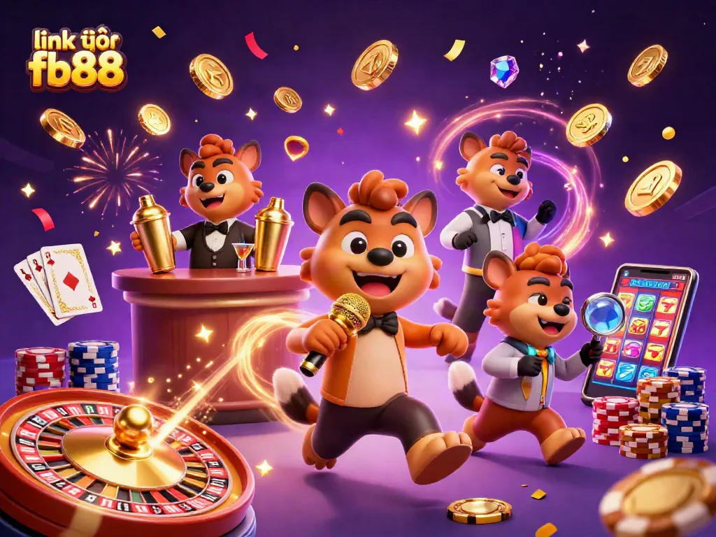 Get ready to win big with link vào fb88 featuring hyenas in a vibrant casino scene playing, mixing drinks, and ensuring safety.