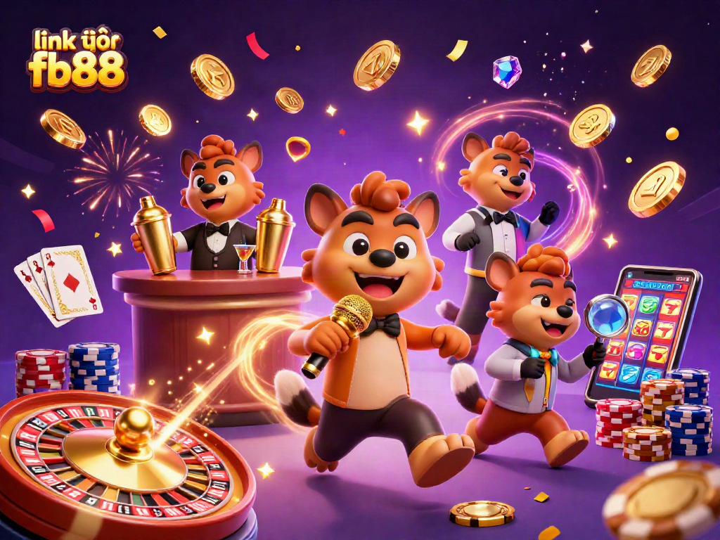 Get ready to win big with link vào fb88 featuring hyenas in a vibrant casino scene playing, mixing drinks, and ensuring safety.