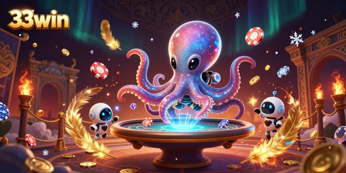 Engage in thrilling poker action with the 33win alien octopus at a holographic table.