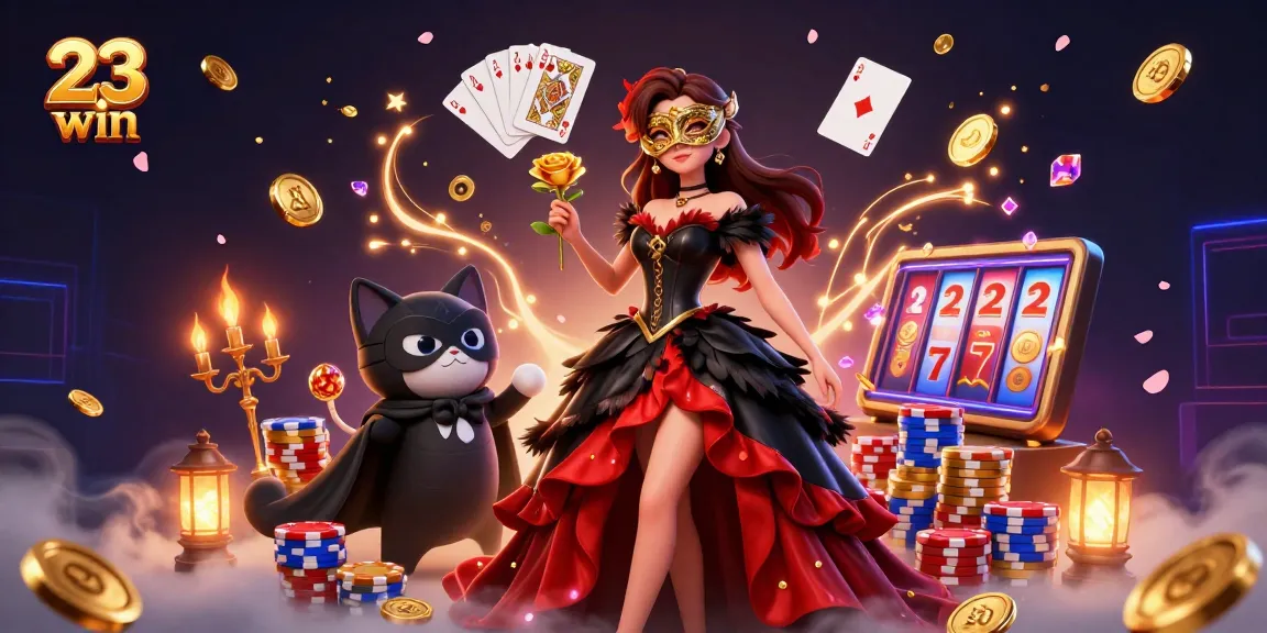 Engage in thrilling gameplay with 23 win, featuring a glamorous casino scene full of winning elements.