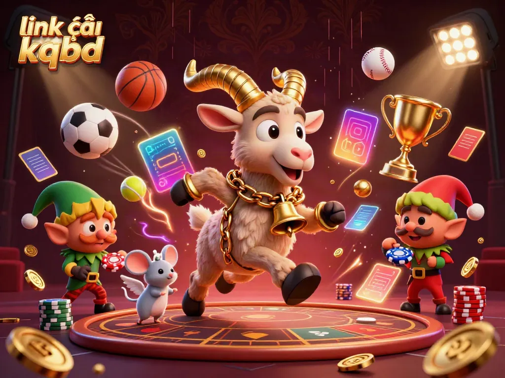 Experience thrilling moments at the casino with link vào kqbd, featuring a dynamic scene with festive characters and sports elements.