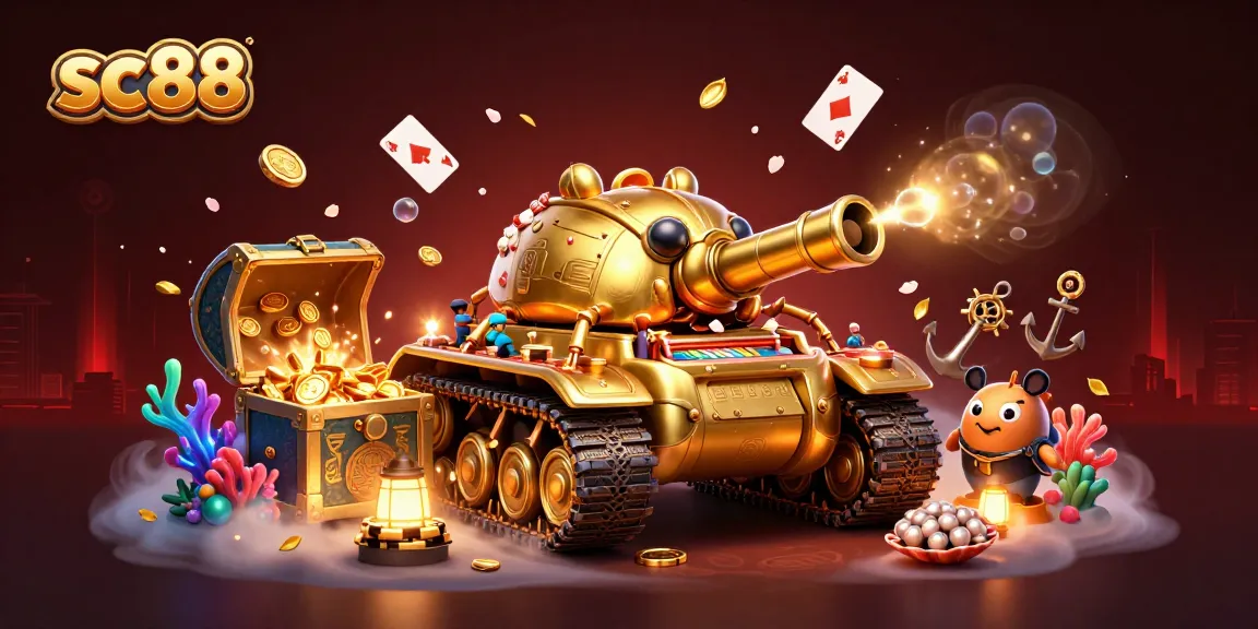 Experience the excitement at sc88 with a vibrant casino scene inside a golden tank!