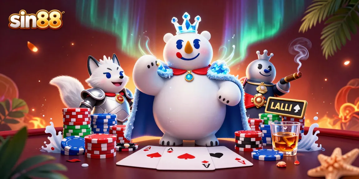 Join sin88 at a thrilling poker showdown featuring the ice king polar bear and snow fox.
