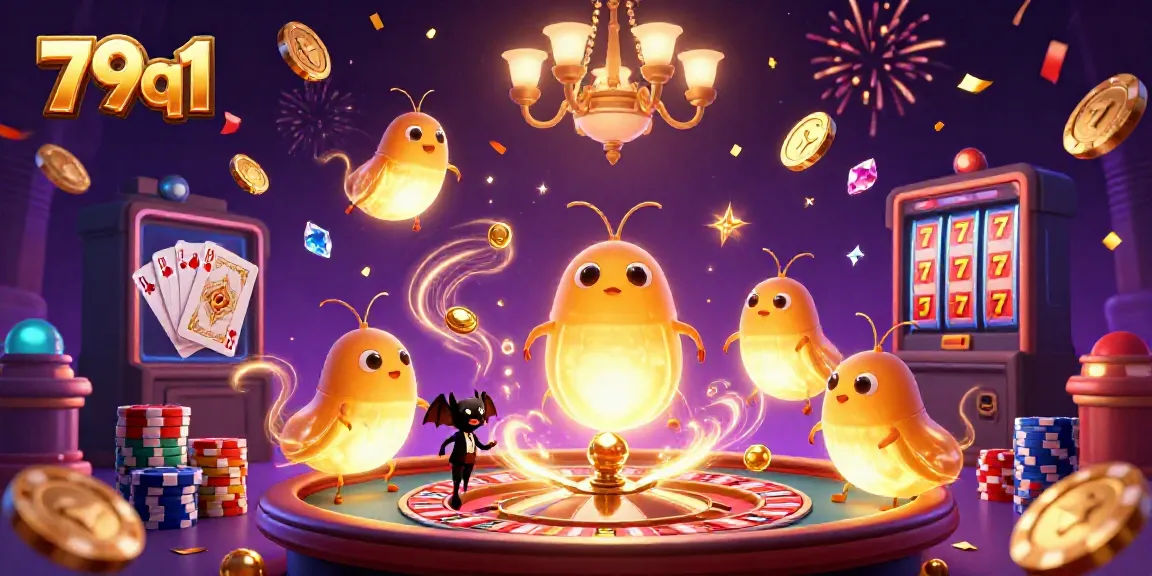 Experience engaging gaming action on 79q1 with glowworms and a bat dealer illuminating the casino atmosphere.