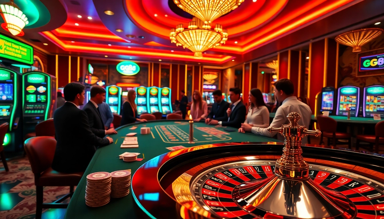 Experience the excitement of GG88 gaming with vibrant casino tables, slot machines, and professional dealers.