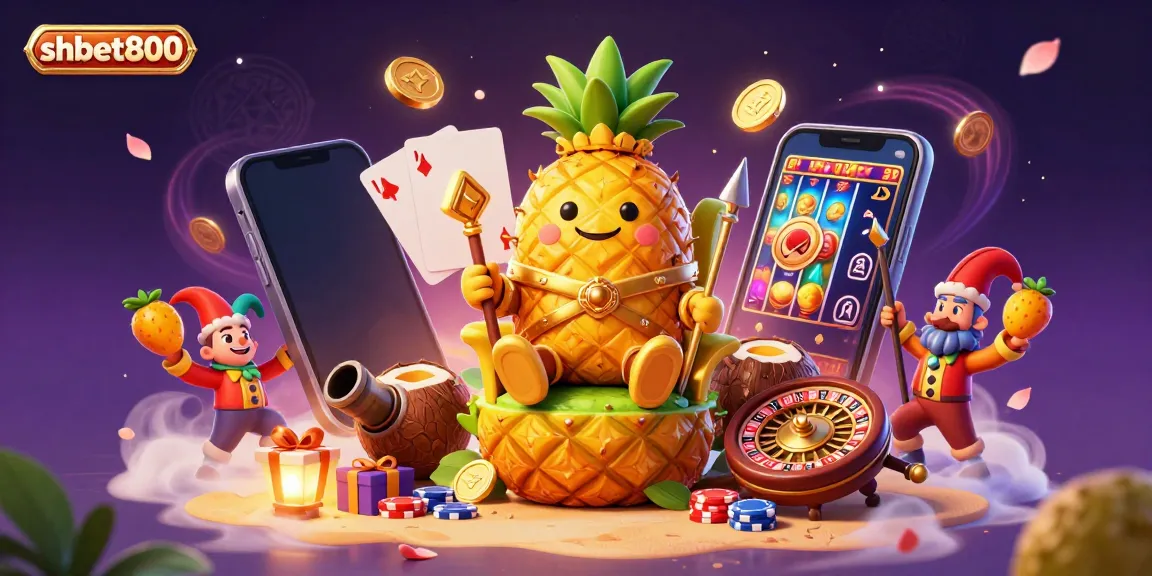 Join the vibrant world of shbet800 with a golden pineapple king and a tropical casino party.