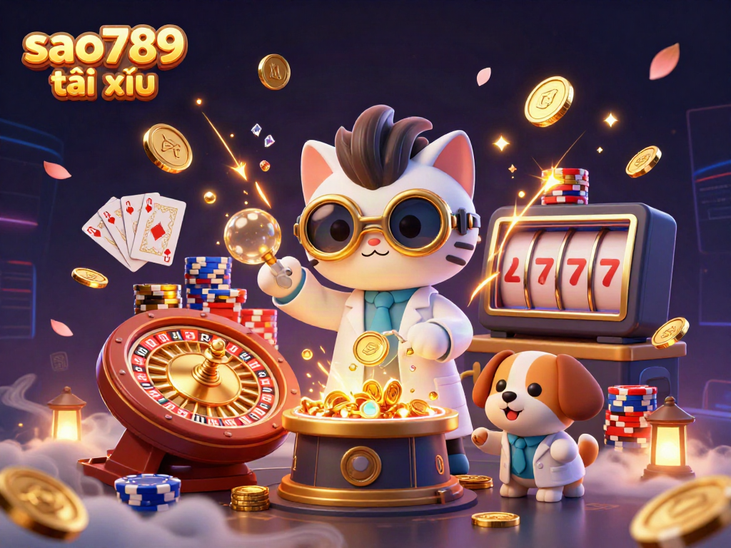 Experience the dynamic world of sao789 tài xỉu with this vibrant illustration featuring gold coins and thrilling casino elements.
