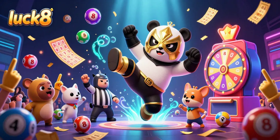 luck8 engages players with a 3D panda character in action, surrounded by vibrant casino elements.