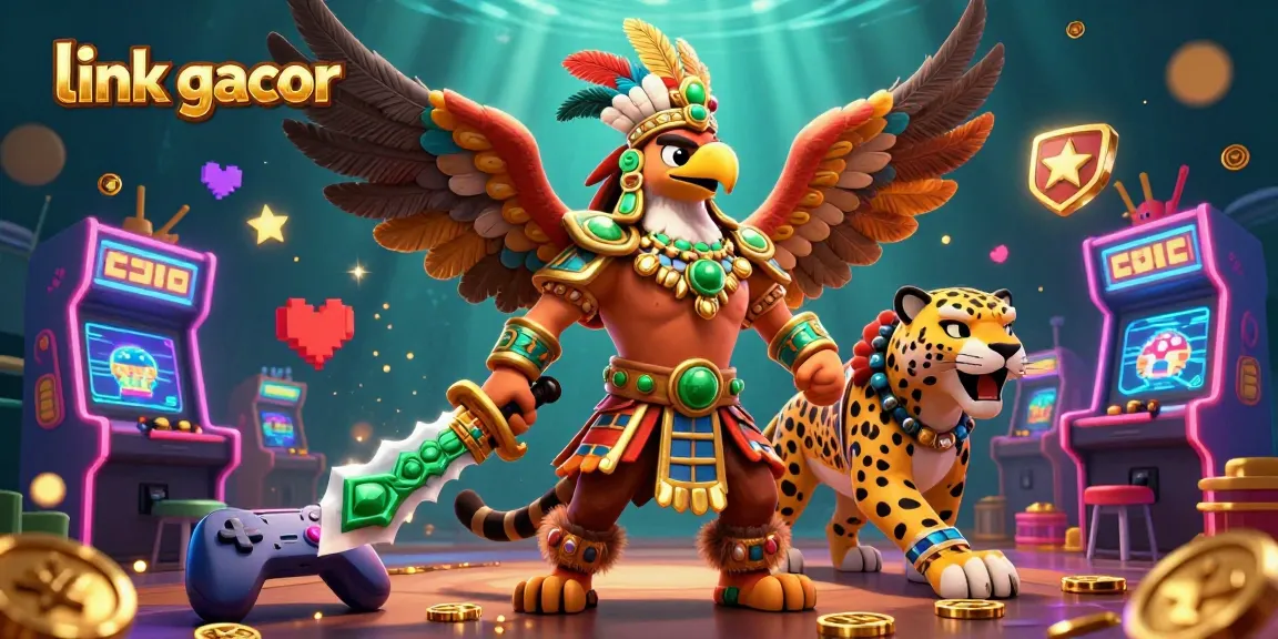 Experience link gacor with this vibrant 3D illustration of casino characters, arcade elements, and glowing visuals.