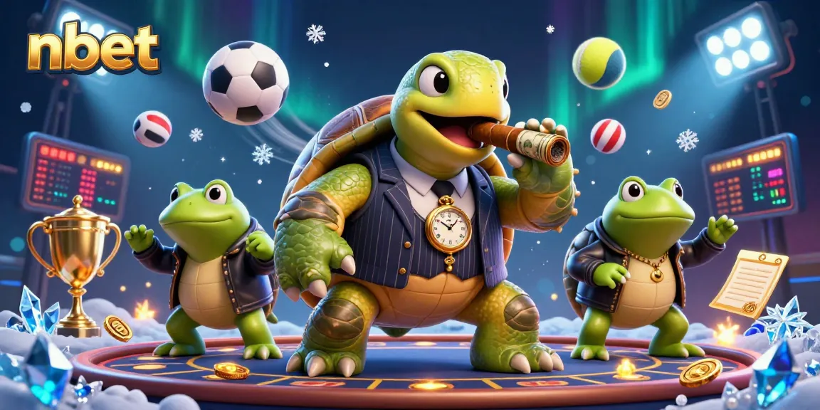 Bet with nbet in a vibrant, dynamic casino scene featuring a mobster turtle and bullfrog enforcers.