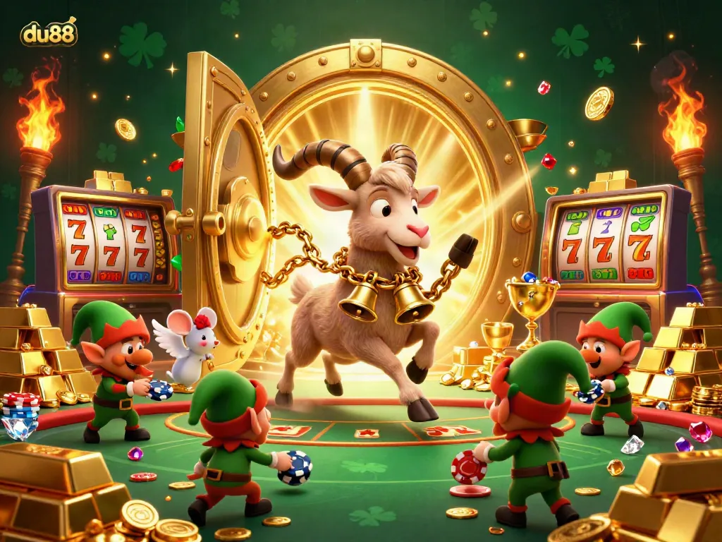 Experience the festive thrill at du88's holiday-horror casino with a playful Krampus goat and mischievous gremlins.