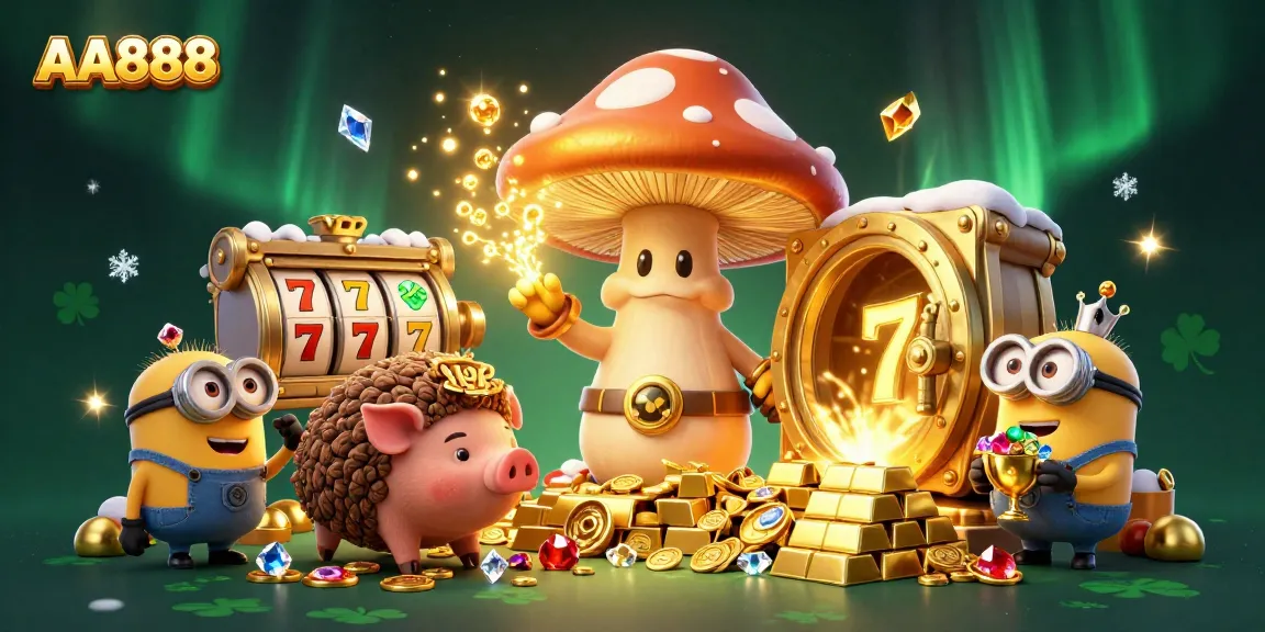 Experience the exciting world of AA888 with magical elements transforming into gold, surrounded by casino treasures.