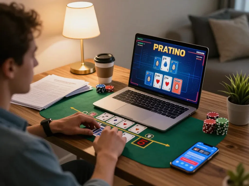Go8 player engaging in live dealer blackjack at home with strategic notes nearby.
