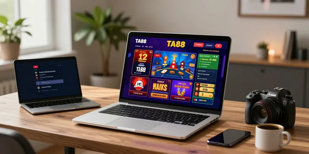 Engaging user playing on ta88 online gaming platform in a modern home office.