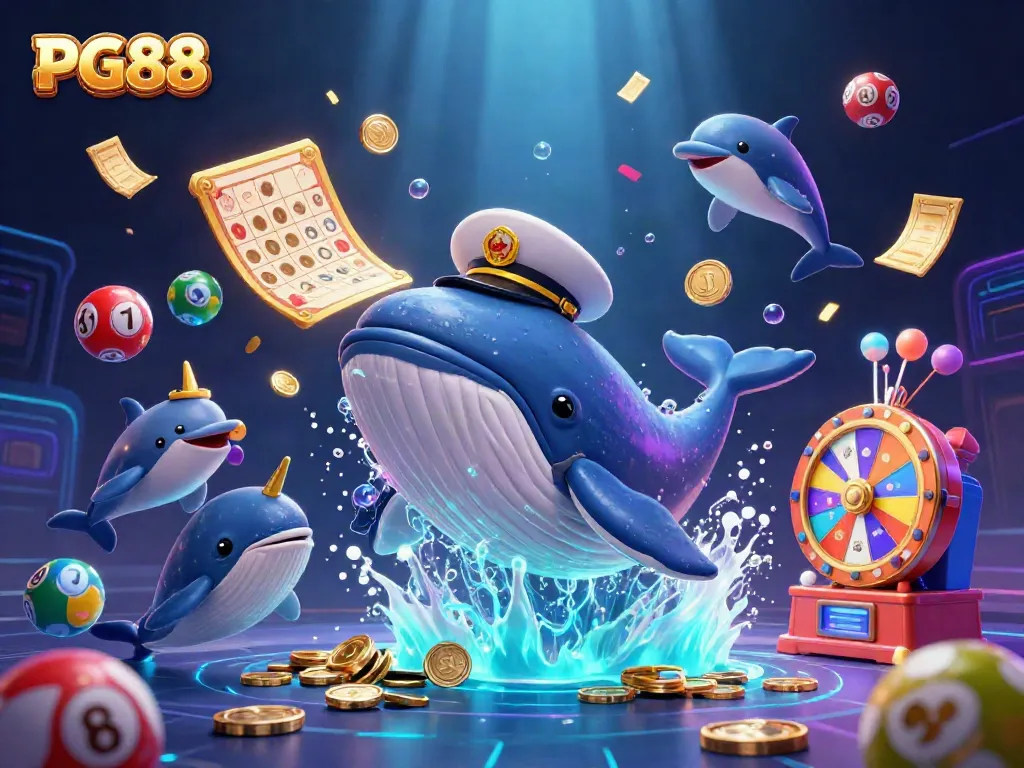 Engage with PG88’s vibrant adventure through a whimsical scene of gaming and celebration featuring colorful characters.