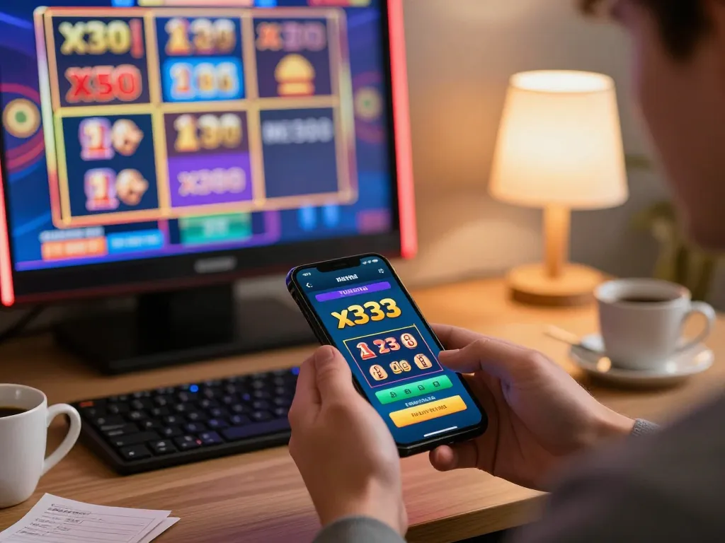 A player enjoying exciting games on the x333 mobile app in a cozy home environment
