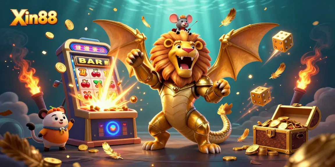 Experience the thrill of Xin88 with a golden chimera and jackpot slot explosion in an engaging casino scene.