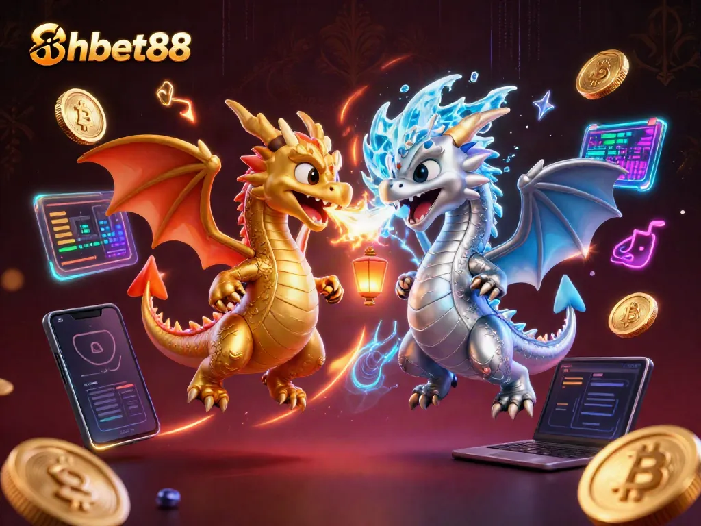 Experience excitement with 8xbet88 in this dynamic 3D illustration of dragons and crypto elements.