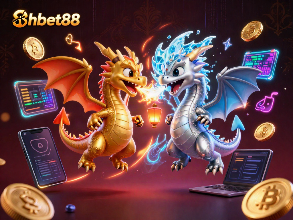 Experience excitement with 8xbet88 in this dynamic 3D illustration of dragons and crypto elements.