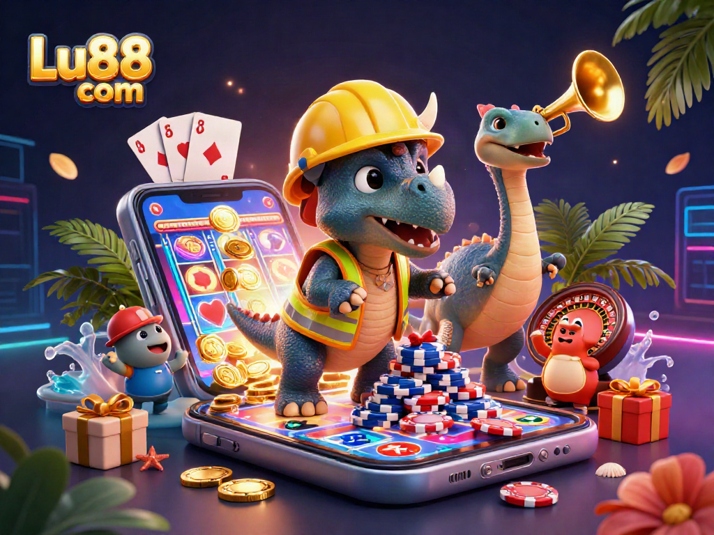 Engage in thrilling gaming experiences with Lu88 com as vibrant characters celebrate in a 3D casino.