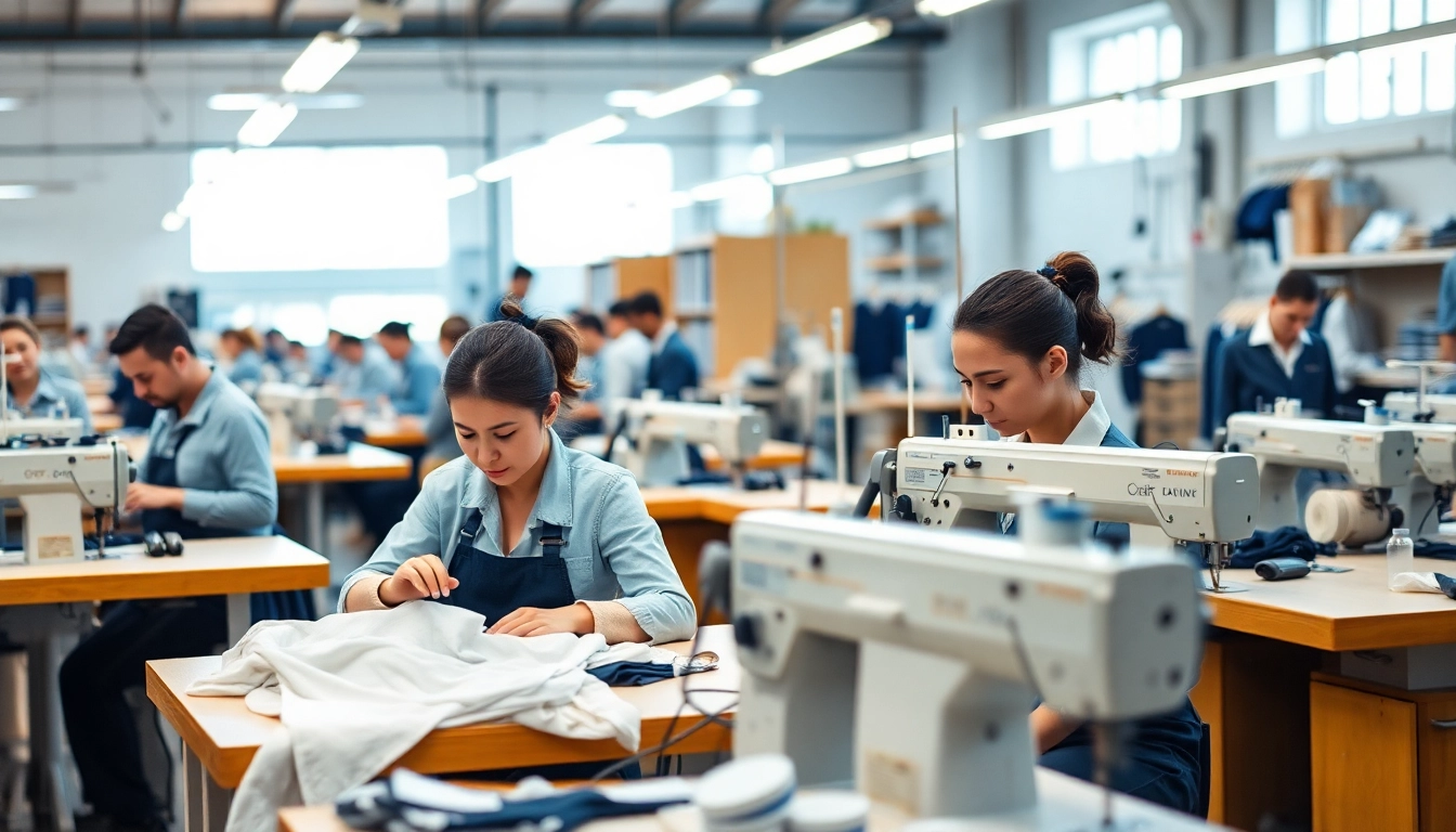Clothing Manufacturing Companies showcase precision sewing in a vibrant production environment.