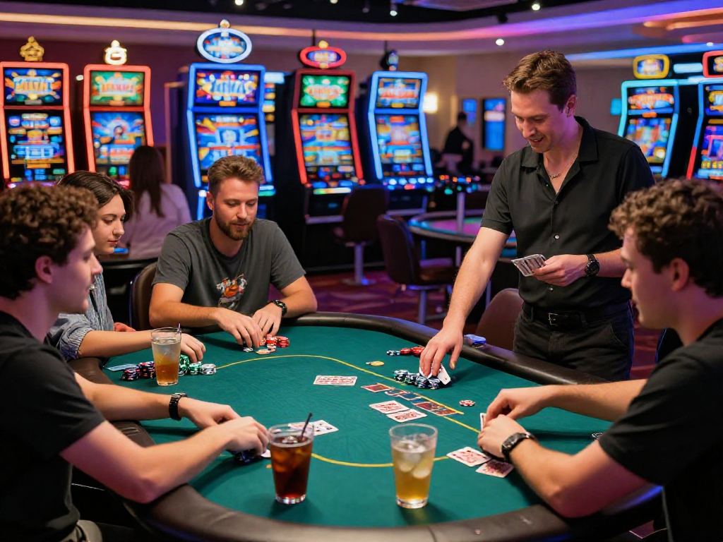 Exciting scene at a poker table with players enjoying their time at vin88 casino.