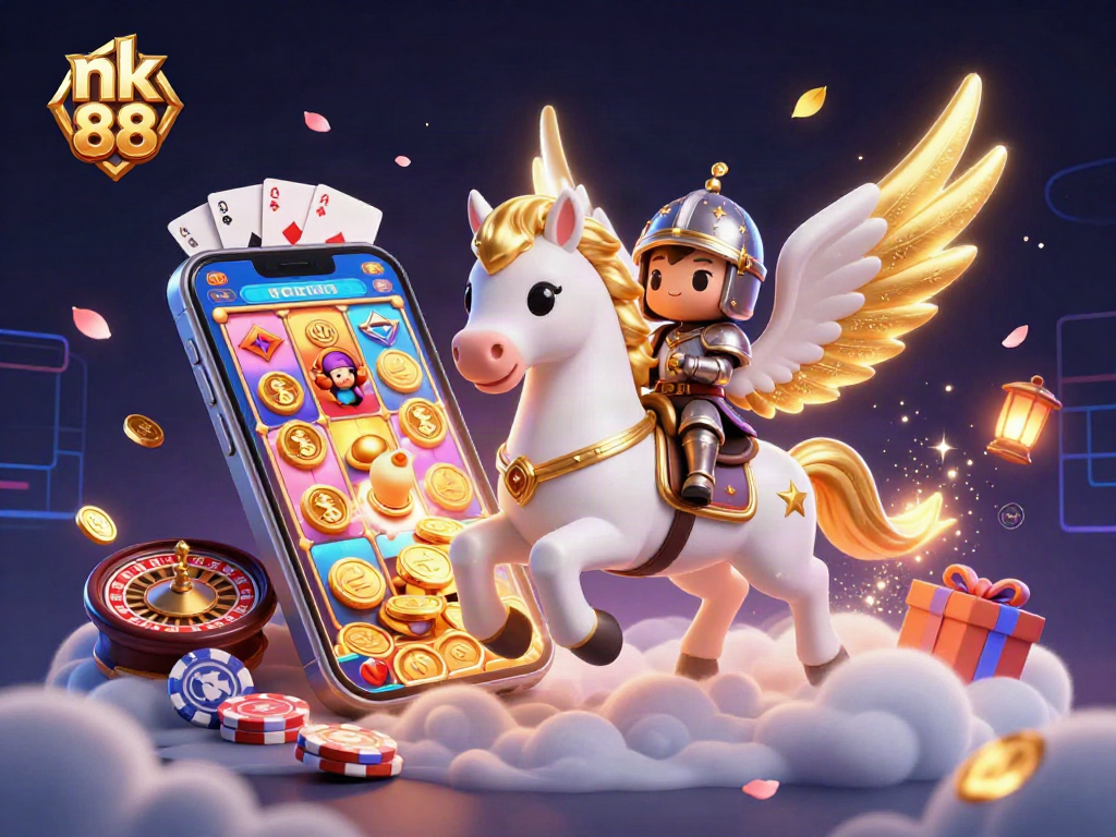 Experience exciting gaming action with nk 88, featuring a celestial horse in a vibrant casino scene.