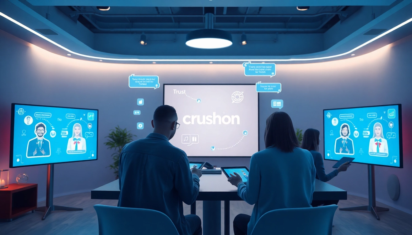 Interactive Crushon AI chat interface in a modern, vibrant setting