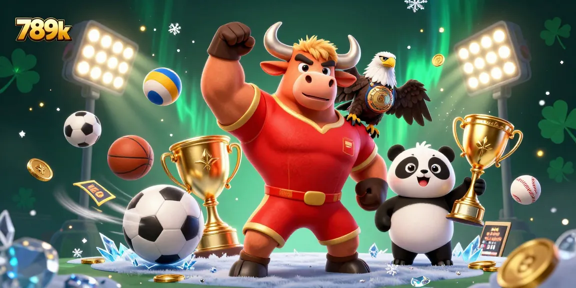Engage with thrilling games at 789k casino featuring a dynamic 3D mascot scene of champions.
