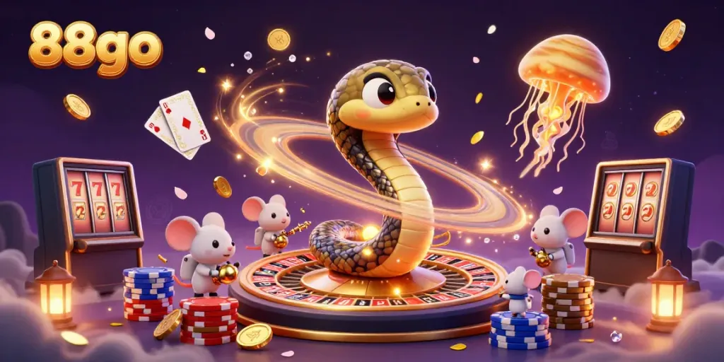Experience thrilling bets at 88go with a cosmic casino scene featuring a roulette wheel and vibrant characters.