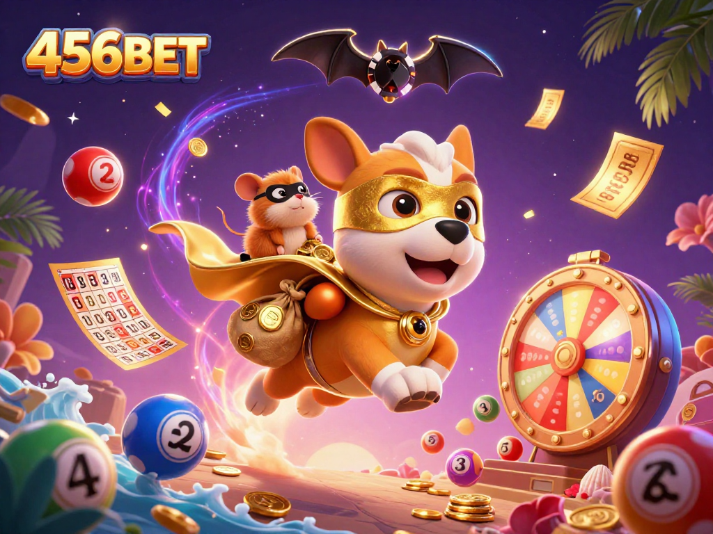 Experience winning fun with 456BET's vibrant casino illustration featuring lively gaming elements.
