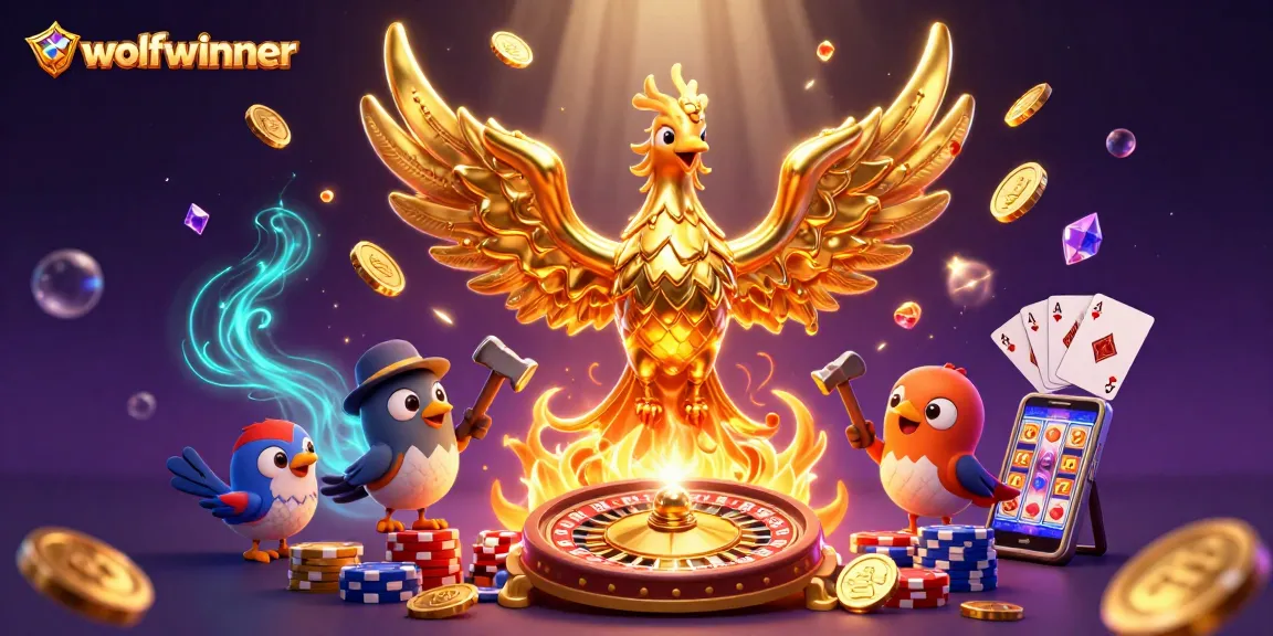 Experience thrilling wins with wolfwinner's vibrant casino scene featuring a molten phoenix and immersive gaming.