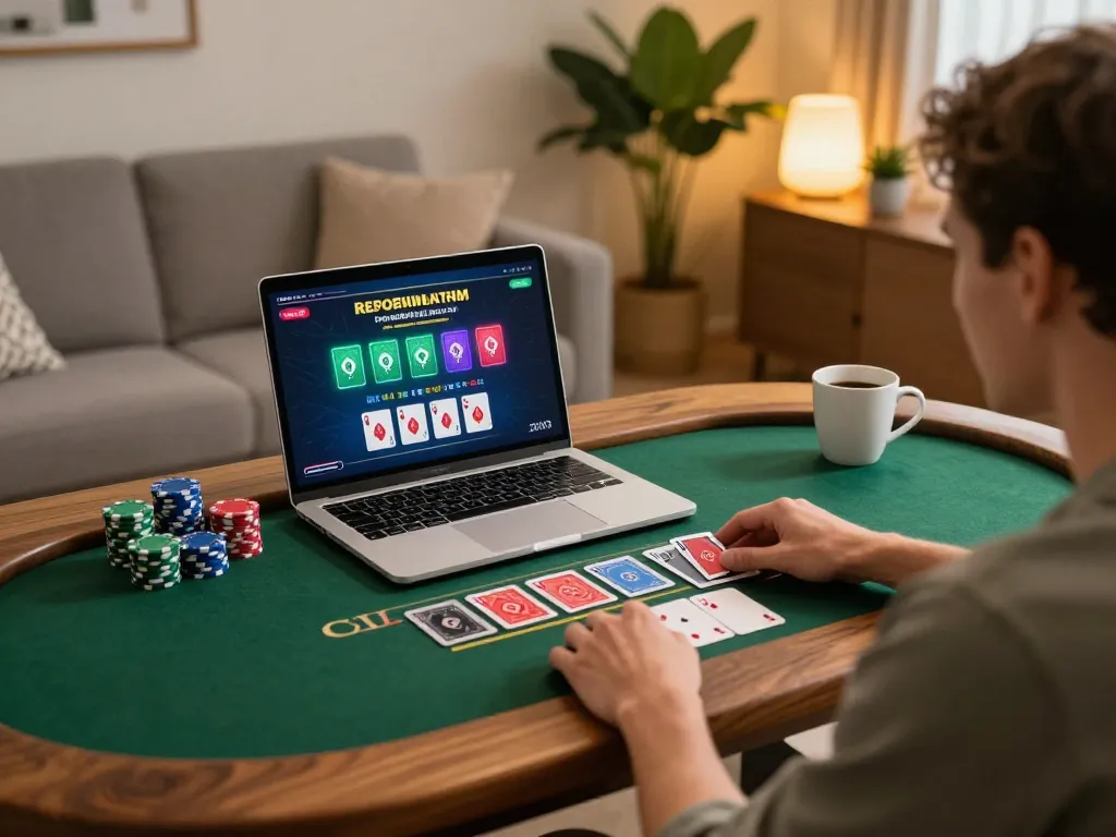Player enjoying 789win vip online blackjack at home, showcasing a live dealer game experience.