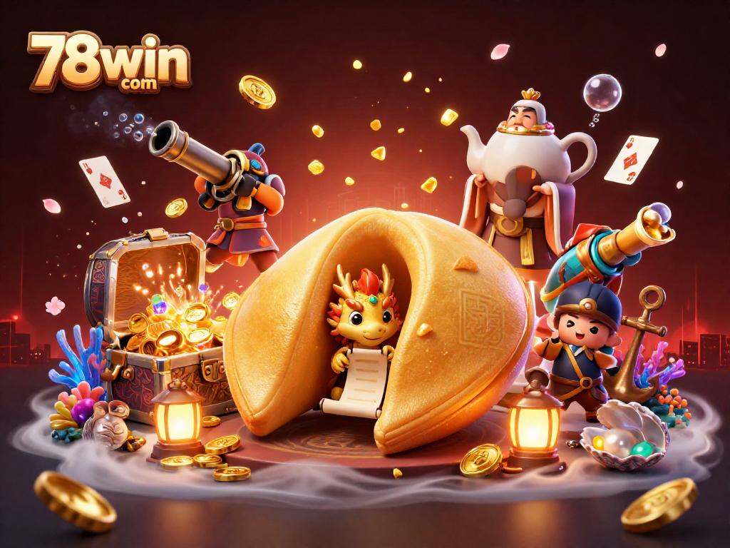 Experience the thrill of 78win com with vibrant casino elements and golden dragon fortune in a playful illustration.
