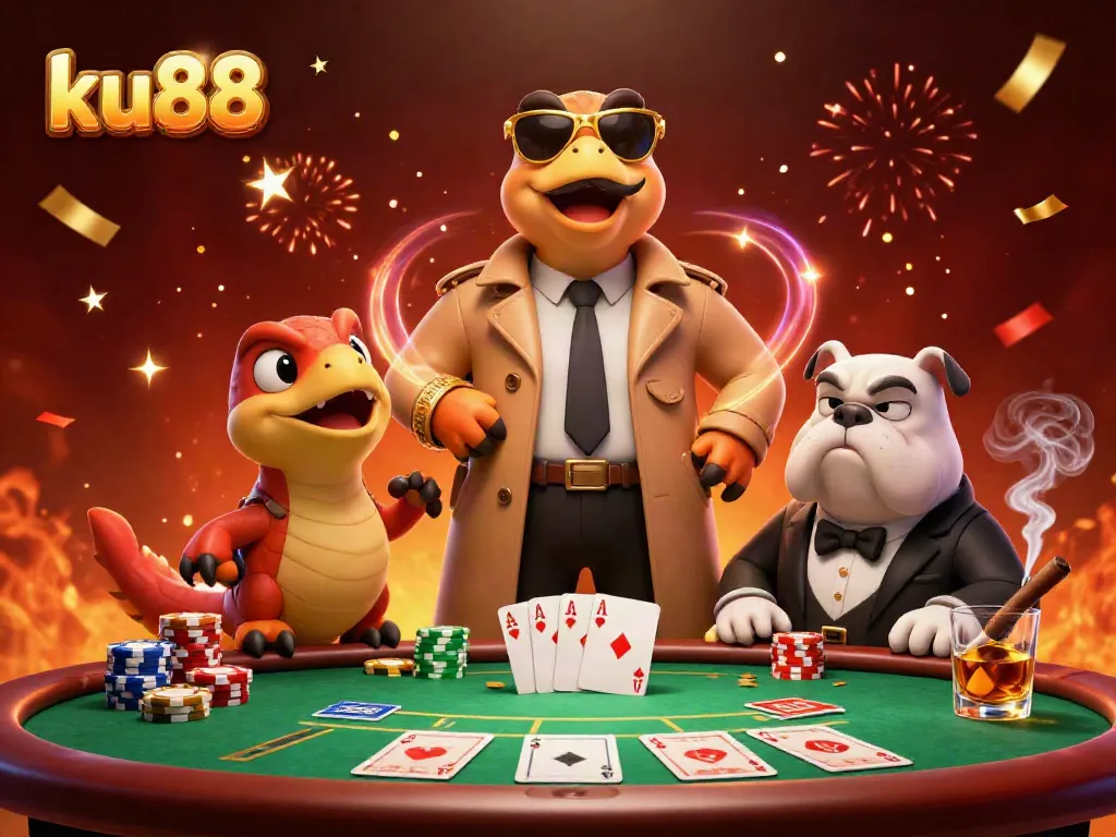Raptors amusingly attempting to enter a VIP casino lounge at ku88, showcasing poker excitement.