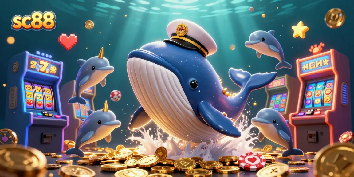Play interactive sc88 casino games with whales and dolphins enjoying colorful arcade elements.