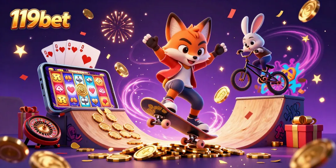 Experience the thrill of 119bet with exciting games and vibrant casino elements in a dynamic scene.
